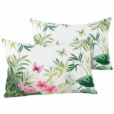 Imagem de EwdeWwo Capas de almofada impermeáveis para o verão ao ar livre 50 x 30 cm conjunto de 2, fronhas decorativas quadradas de borboleta pastoral para móveis de pátio, varanda, jardim