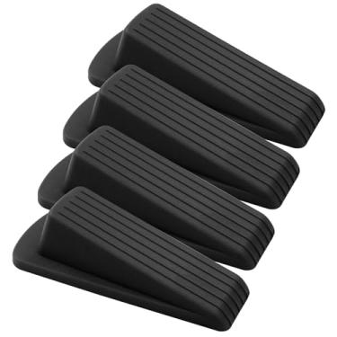Imagem de Auvotuis 4 batentes de porta, cunha de borracha resistente para carpete, azulejo, pisos de madeira e concreto, protetores de lacuna empilháveis antiderrapantes com proteção de segurança (preto)