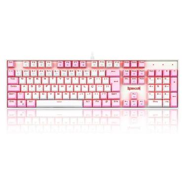 Imagem de Teclado Mecânico Gamer Redragon Single Color Mitra, Switch Brown, ABNT2, Branco e Rosa