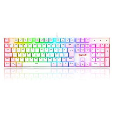 Imagem de Teclado Mecânico Gamer Redragon Mitra, RGB, Switch Blue, ABNT2, Branco e Rosa