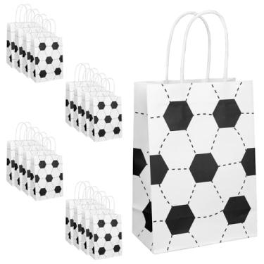 Imagem de Tinoaly 16 sacos de papel para lembrancinhas de festa de futebol, papel kraft, sacos de brindes de futebol, esportes, lanche, decoração com alça, decorações de aniversário, suprimentos de festa para