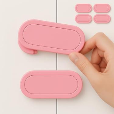 Imagem de Kit com 4 Travas de Segurança Sem Furos para Portas e Gavetas – | Proteção Infantil, Instalação com Adesivo, Trava Ideal para Bebês, Crianças, Pets e Armários (Rosa)