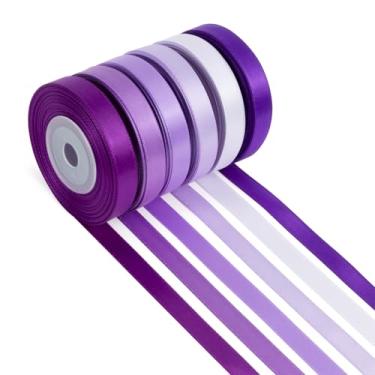 Imagem de Fita roxa fina 9,5 cm x 1,5 m sortidas lavanda/violeta/lilás fitas de cetim dupla face para buquê de flores, embrulho de presente, convite de casamento, chá de panela, chá de bebê, laços de cabelo