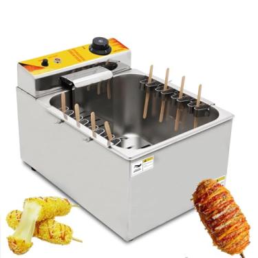 Imagem de Fritadeira elétrica para cachorro-quente com queijo, fritadeira elétrica de 12L, fritadeira comercial para cachorro-quente de milho de 2500W, fritadeira de mesa para cachorro-quente de milho