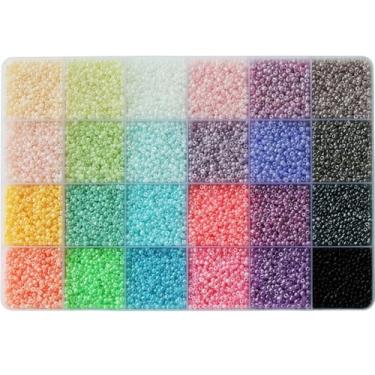 Imagem de VOOMOLOVE Cerca de 15.600 peças de contas de vidro de 2 mm 12/0, kit de contas soltas de 24 cores, contas de pulseira com caixa de armazenamento de plástico de 24 grades para fabricação de joias
