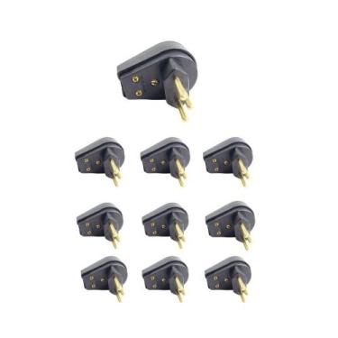 Imagem de Kit 10 Plugue Macho Gigante 3 Pinos 2P+T 10A Preto - Ilumi