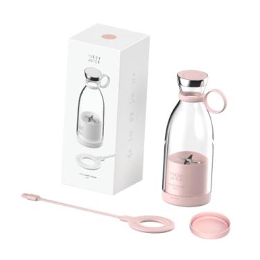 Imagem de WeiLaiKeQi Liquidificador portátil, mini espremedor de frutas com alça, sem fio, prático, liquidificador para smoothies, espremedor de frutas para esportes, Rosa
