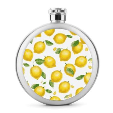 Imagem de Cantil de aço inoxidável, amarelo com impressão de limão, clássico, cantil, garrafa de viagem, portátil, garrafa de metal