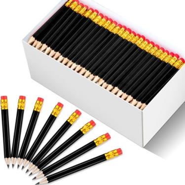 Imagem de Chivao 600 mini lápis de golfe a granel com borracha #2 HB Golf curto lápis pré-afiados para lembrancinhas de festa, material de escritório, 10 cm (preto)