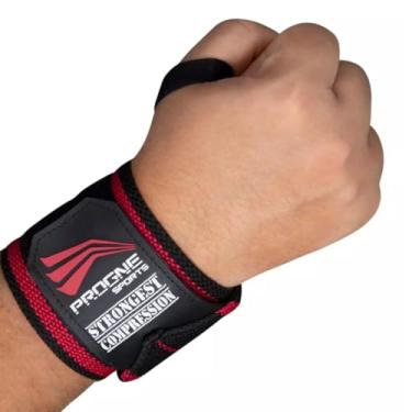 Imagem de Munhequeira de Pulso Compressão Preto e Vermelho Tamanho Único Par Progne Sports