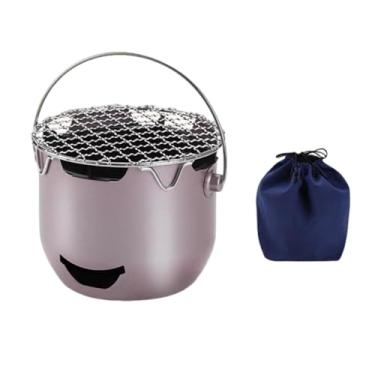 Imagem de KiBcsLic Fogão de acampamento com grelha, queimador externo, fogão de cozinha para mochileiros para churrasco, Roxo Rosa