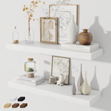 Imagem de Prateleiras flutuantes para parede, conjunto de 2 prateleiras flutuantes de 81 cm, prateleira de madeira rústica montada na parede para banheiro, sala de estar, quarto e cozinha, prateleira suspensa