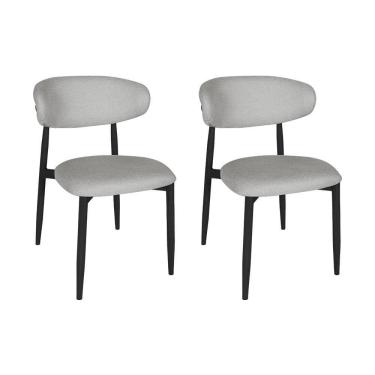 Imagem de Kit 2 Cadeiras De Jantar Lucy Estrutura Aço Carbono Laminado Preto Com Estofado Linho Cinza