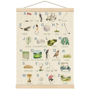 Imagem de Boat Wades Cabides de pôster de madeira para berçário de golfe do alfabeto, 40,6 x 61 cm, moldura para pôster, presentes de golfe, decoração de berçário para meninos e meninas