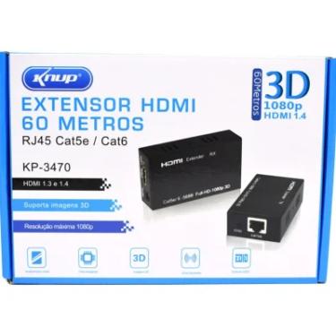 Imagem de Extensor Hdmi Até 60 Metros Tv 3d Cabo Utp Rede Rj45 Cat5e Kp-3470 Com 2 Fontes