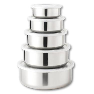 Imagem de Conjunto 5 Potes de Aço Inoxidável Com Tampa Armazenamento para Alimen