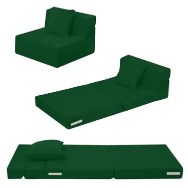 Imagem de MeMoreCool Sofá-cama dobrável para crianças, cadeira dobrável de veludo cotelê, cadeira de futon, pequeno colchão dobrável para meninas e meninos, sofá infantil portátil para dormir, verde