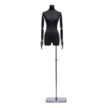 Imagem de Mannequin Torso de manequim feminino em pé, manequim destacável com altura ajustável de 61 a 77 pol., torso de linho com base de metal quadrada(Black)