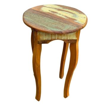 Imagem de Mesa Lateral Redonda Rústica Em Madeira De Demolição – 40x65cm