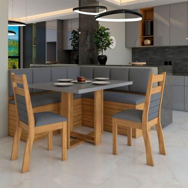 Imagem de Canto Alemão AMarromia com 2 Cadeiras Marrom/Cinza Brilho/Veludo Grafite - Panorama Móveis