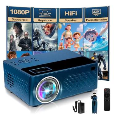 Imagem de Suporte inteligente para projetores 4K, vem com um mini suporte, mini projetor com alto-falante estéreo, projetor portátil Full HD 1080p, compatível com TV Stick Smartphone/pc/USB (sem aplicativos)