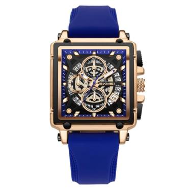 Imagem de SKMEI Relógios masculinos analógicos de esqueleto de quartzo com cronógrafo, à prova d'água, estilosos, relógios masculinos, Azul