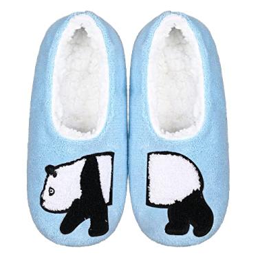 Imagem de ZYZX Meias femininas de inverno com sola macia de coala, antiderrapante, grossa, quente e divertida, para uso interno, Azul, Medium