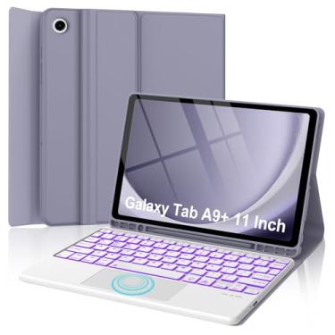 Imagem de Galaxy Tab A9 Plus Case with Keyboard 11 inch,Smart Touchpad, 7 Colors Backlit, Detachable Folio Keyboard Cover with S Pen Holder for Samsung Galaxy Tab A9+ 11", Purple