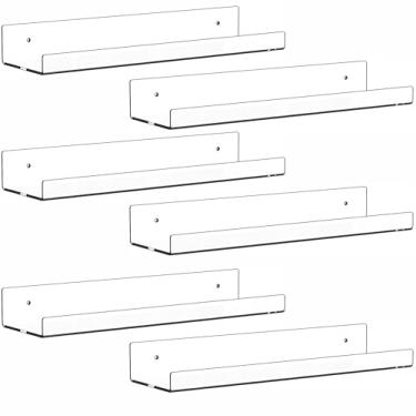Imagem de Pacote com 6 prateleiras flutuantes de acrílico transparente, estante de parede de 38 cm, suporte de tempero invisível, prateleira de esmalte e prateleira de discos de vinil, prateleira transparente de 5 mm de espessura para armazenamento de banheiro