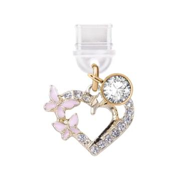 Imagem de ELISE & FONDA Porta de carregamento tipo C TP850 plugue antipoeira Little Love Heart com pingente de celular borboleta para iPhone 15/16/Samsung/OnePlus/Xiaomi/oppo telefones Android (rosa)