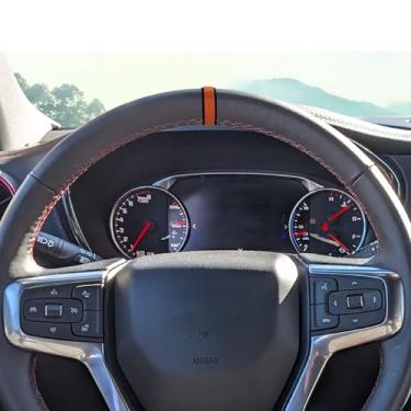 Imagem de LANZMYAN Marcador de listra central de volante de camurça universal, decalque antiderrapante para carros, caminhões e SUVs, acessórios interiores automotivos (laranja e preto)
