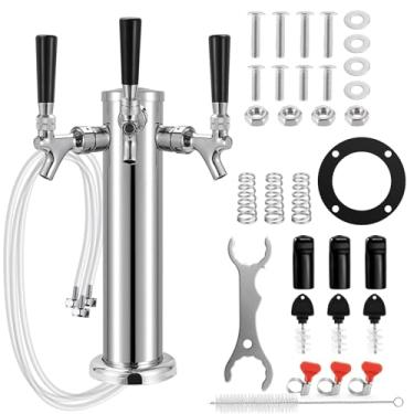 Imagem de Hgkeke Torre Kegerator tripla de aço inoxidável 304 Torre de cerveja Torre de cerveja de 7,6 cm com torneira de cerveja de aço inoxidável Kegerator Tap Tower Kit de torre de cerveja com torneira de