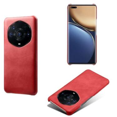 Imagem de Capa para Honor Magic 3 PRO+,Proteção contra quedas,Casca de volta de cor sólida simples,Design de couro de imitação de plástico-Red