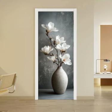Imagem de arricraft 2 adesivos autoadesivos para porta, 80 cm x 199 cm, padrão de vaso de flores de magnólia, adesivos de murais de porta, portas de PVC, papel de parede removível, decoração para quartos e sala