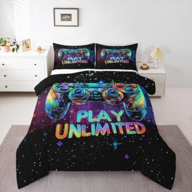 Imagem de Erosebridal Jogo de cama queen com controle de videogame, para meninas, crianças, decoração de quarto de jogos, espaço e universo