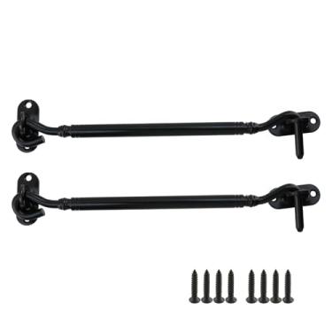 Imagem de Rannb Gancho de trava de portão e trava de olhal para fechadura de porta de celeiro de porta de aço inoxidável para persianas armário de galpão de janela preto 20 cm de comprimento - 2 peças