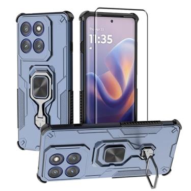 Imagem de Capa compatível com Motorola Edge 60 Pro 5G com protetor de tela de vidro temperado, capa de telefone híbrida de camada dupla antiarranhões, azul