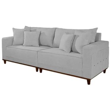 Imagem de Sofá Living Montes Claros 4 Lugares com Almofadas Soltas 236cm Tecido Linho Lufer Cor Cinza
