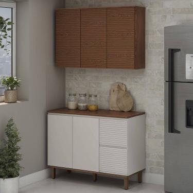 Imagem de Cozinha Modulada Compacta 100% Mdf com Tampo Auris Canela/Off White Frisado