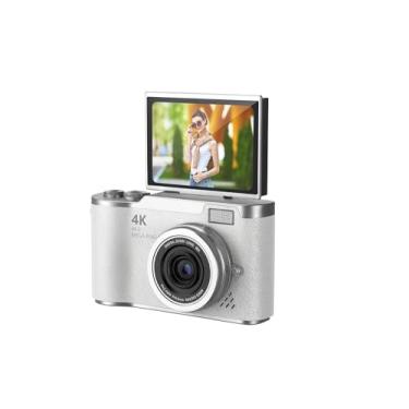 Imagem de Câmera Digital 4K HD Portátil com Tela Giratória Flip 3.0", Zoom 8X, Gravação de Vídeo e Foto, Webcam e Bateria Recarregável – Vlog e Estudo (Branco)
