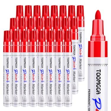Imagem de Canetas de tinta vermelha marcadores permanentes – pacote com 24 canetas marcadoras à base de óleo, ponta média, secagem rápida e à prova d'água para pintura em rocha, pneu de carro, metal, plástico
