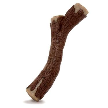 Imagem de Nylabone Brinquedo de madeira real para mastigar forte para cães, brinquedos de borracha para cães mastigadores moderados e agressivos, sabor de bacon, GG - 50+ lbs, 1 unidade