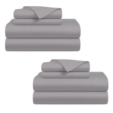 Imagem de Bluemoon Homes Jogo de lençol Queen de algodão egípcio de 1000 fios, pacote com 2 a 4 peças, lençol com elástico de 45,7 cm de profundidade, extra macio - Jogo de cama queen cinza claro