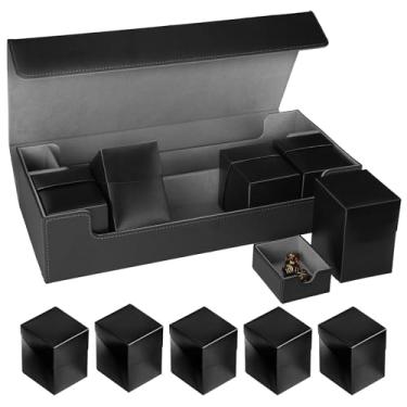 Imagem de Scimi Caixa de armazenamento de cartões MTG – Inclui 5 caixas de baralho pequenas, comporta mais de 1800 cartas com capa, vem com estojo para playmat e fecho magnético forte (preto)