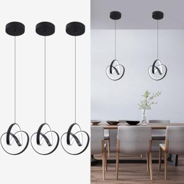 Imagem de Sovinzert Luminárias pendentes de LED modernas 6000 K luzes pendentes cozinha ilha iluminação altura ajustável lâmpada suspensa preta para sala de jantar quarto sala de estar, 3 pacotes