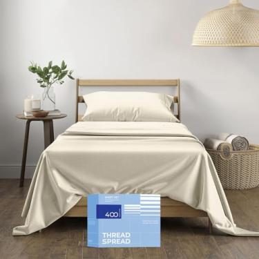 Imagem de Jogo de lençol THREAD SPREAD solteiro 100% algodão – conjuntos de lençóis duplos de algodão 400 fios, 3 lençóis de solteiro de peça, lençóis de cetim refrescantes e luxuosos, bolso profundo de 40 cm