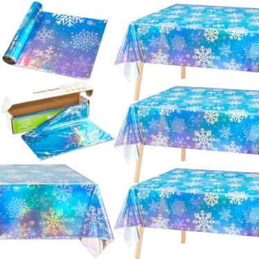Imagem de Rolo de toalha de mesa a laser de floco de neve de inverno com caixa cortadora, pano de fundo descartável azul e roxo do floco de neve do país das maravilhas para Natal, feriado de ano novo