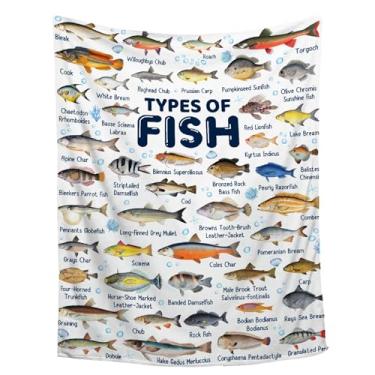 Imagem de Cobertor de peixe, cobertores de flanela ultra macios e leves, quentes, felpudos, aconchegantes para sofá, cama, sala de estar, tamanho queen, 152 cm x 203 cm