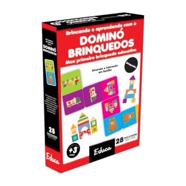 Imagem de Dominó Jogo Educativo Pedagógico Inantil Brinquedos 28pcs Madeira Mdf Madeira Brinquedo Didático Alfabetização