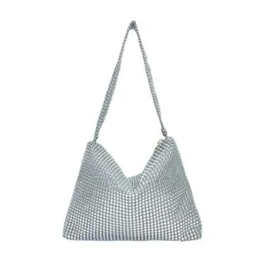 Imagem de Bolsa de ombro com strass para as axilas com personalidade, bolsa de ombro colorida, bolsa tiracolo simples para festa, Prata